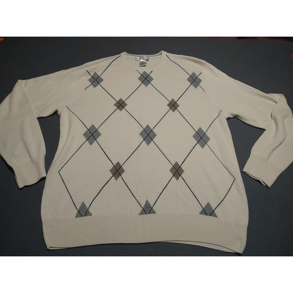 Geoffrey Beene Oxford Sweater Men L Cream/Gray College Grandpa Preppy Stretch